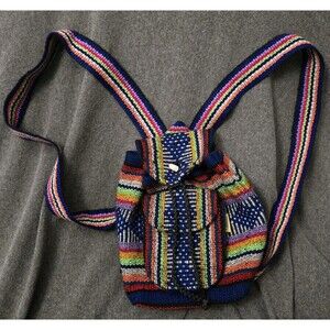 Pinzon Mexican Backpack Small Artisan Boho Woven Colorful 8 X 8” Hippie Bag